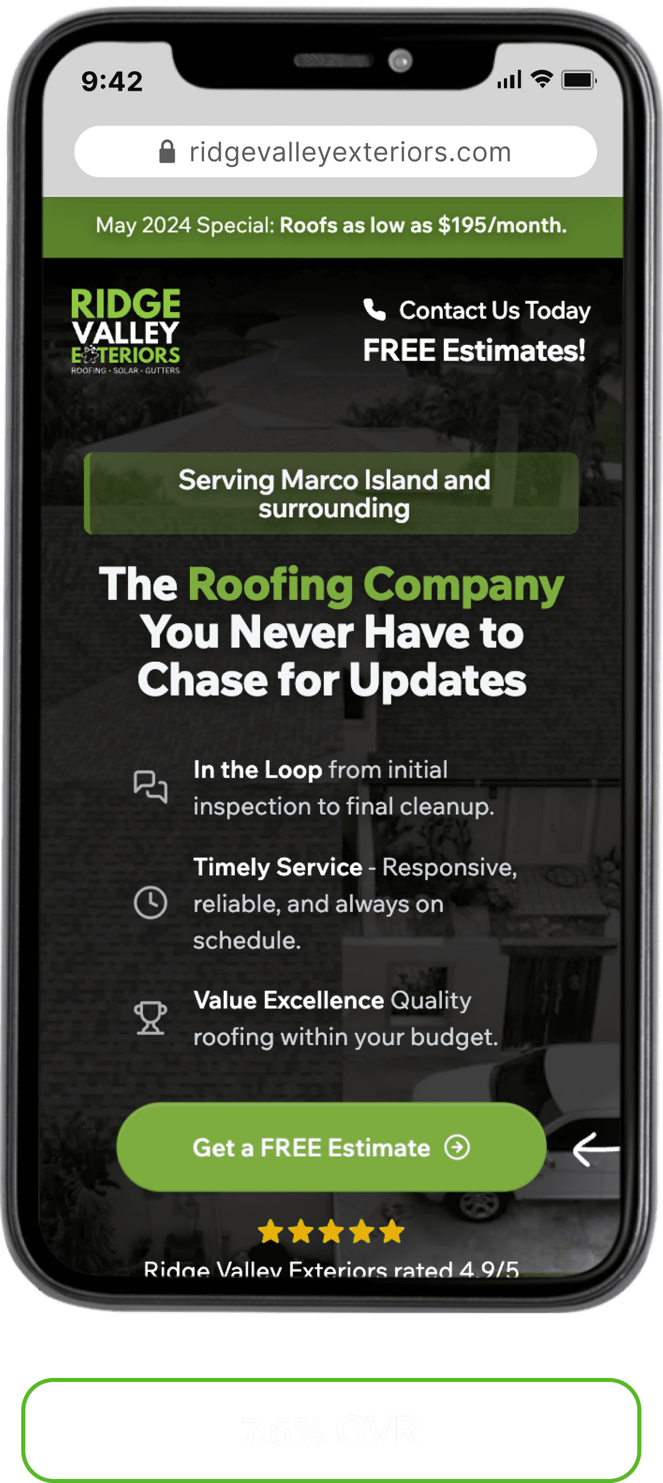 Client landing page — 7.6% CVR