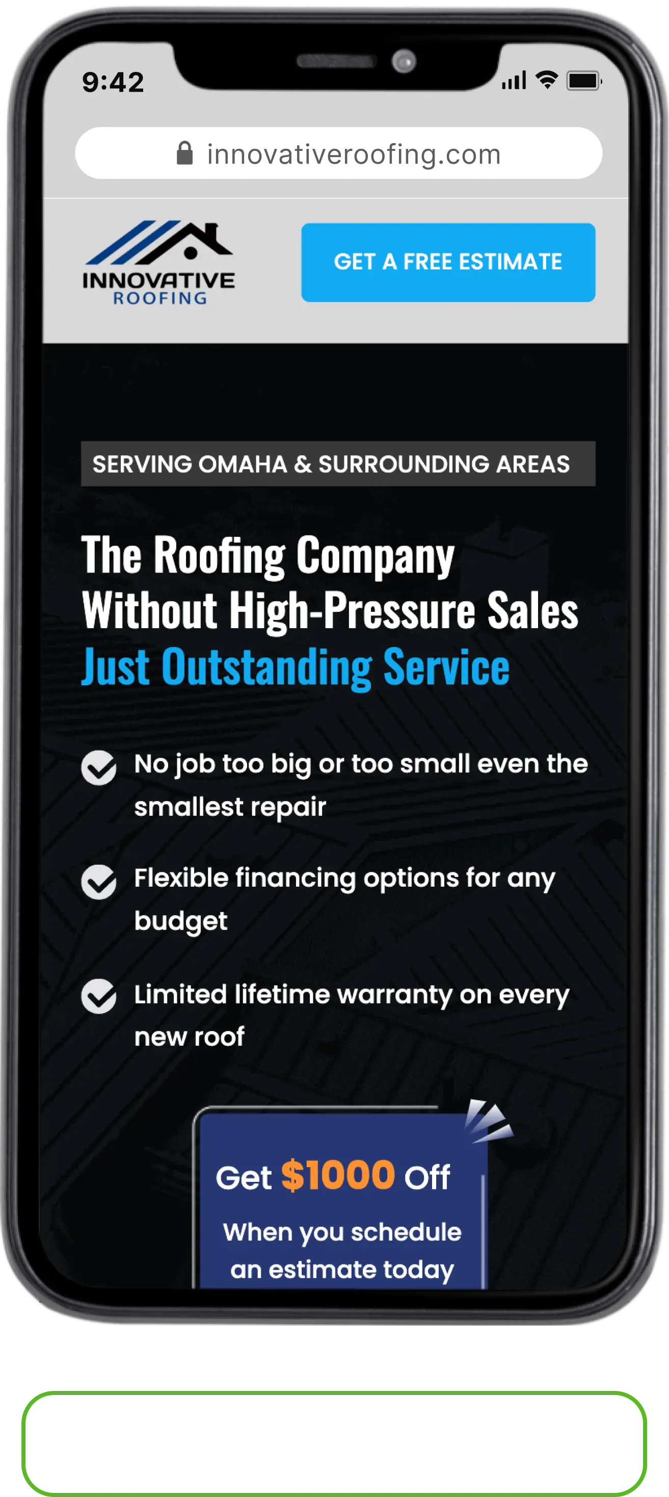 Innovative Roofing Landing Page — 9.3% CVR
