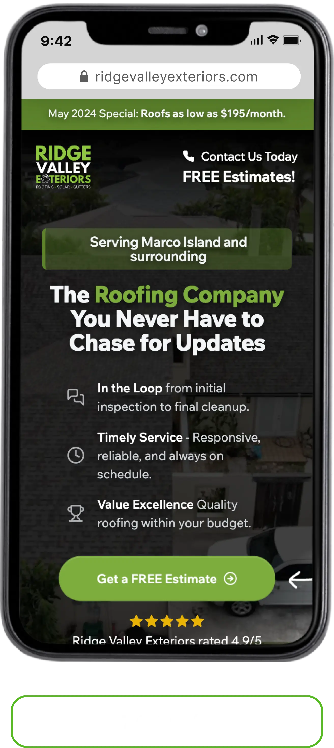 Ridge Valley Roofing Landing Page — 7.6% CVR