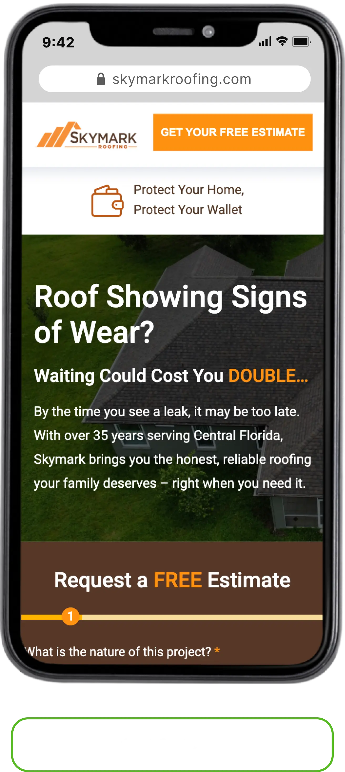 Skymark Roofing Landing Page — 10.6% CVR