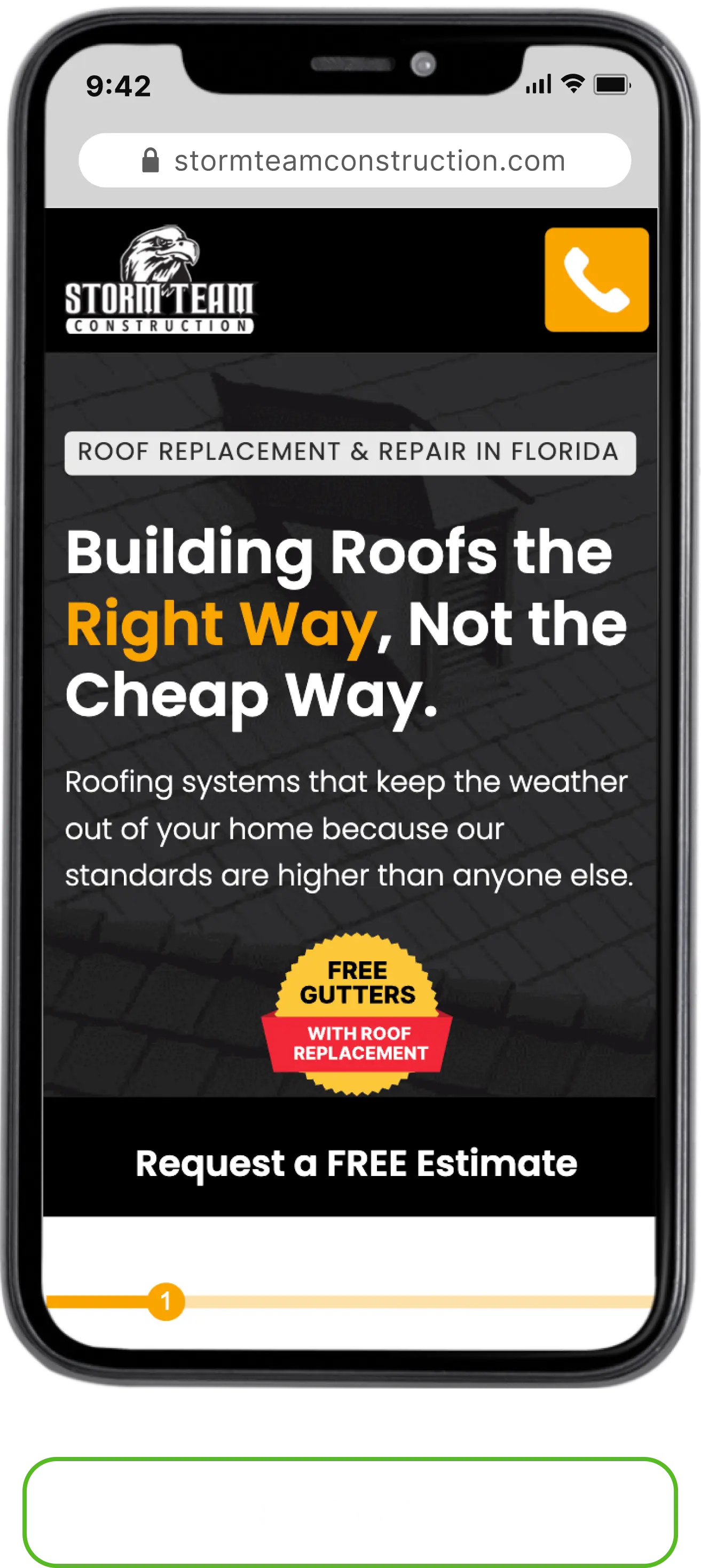 Storm Team Construction Landing Page — 8.1% CVR